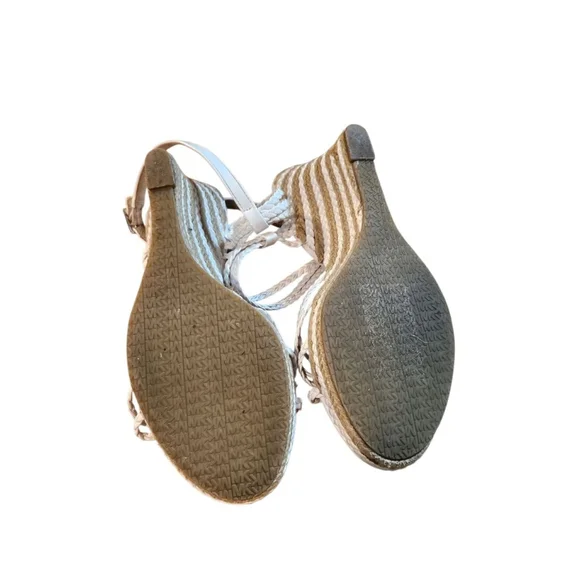 Michael Kors White & Beige Braided Espadrille Wedges Size 9.5 - Picture 8 of 14